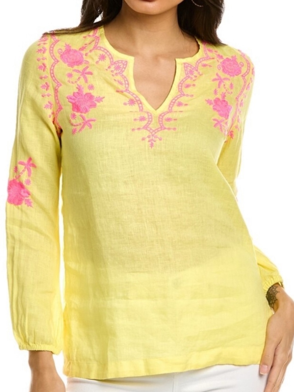 Lilly Pulitzer Yellow Tunic with Pink Floral Embroidery!!! L